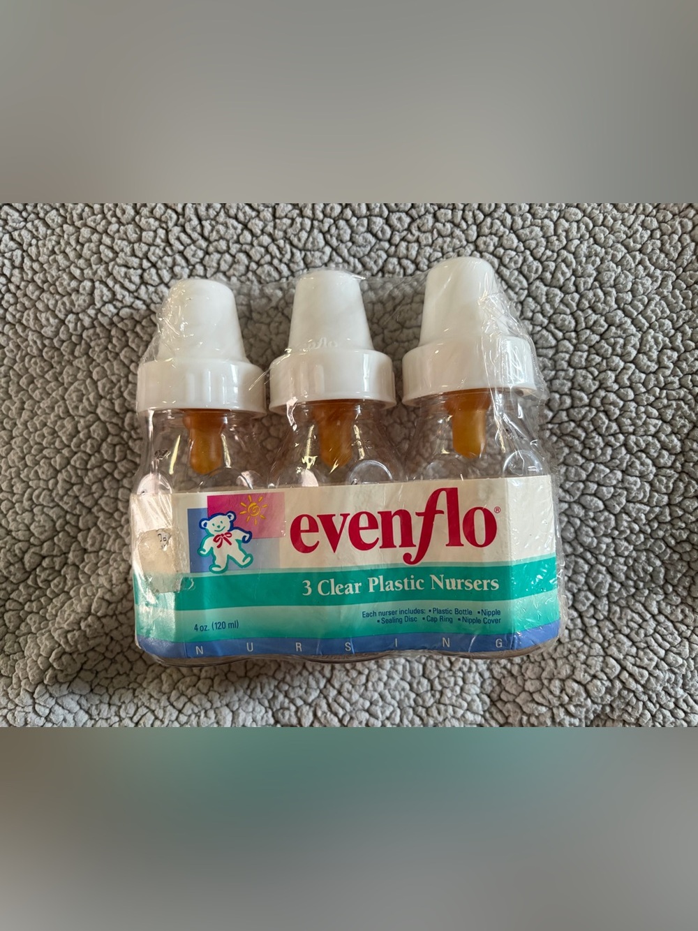 Evenflo 3 Clear Plastic Nursers, each 4 oz (120 ml) baby bottle 1996